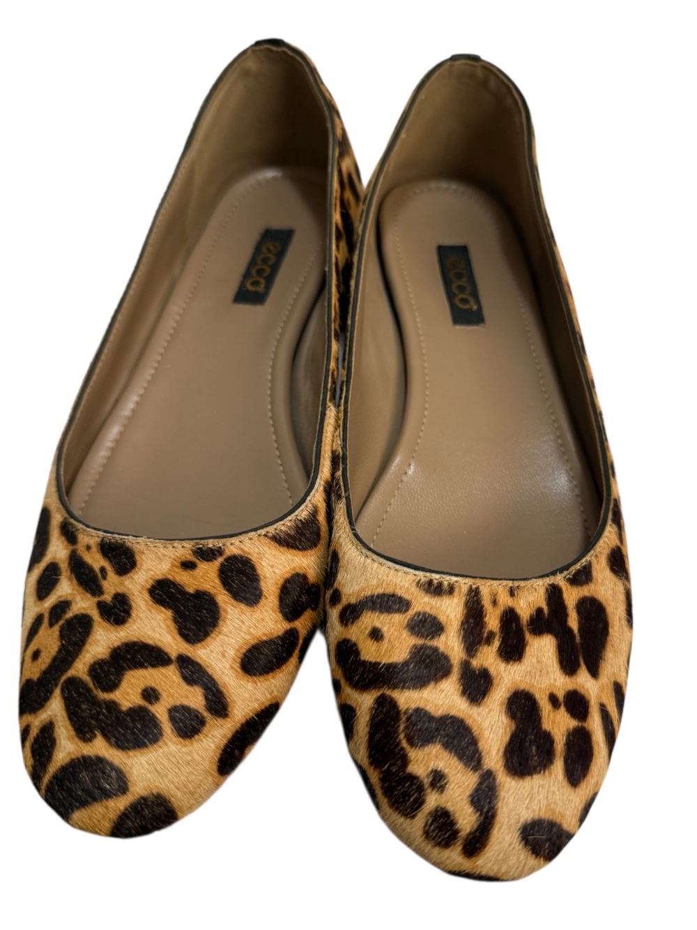 Ecco Leopard-Print Ballet Flats in Tan and Black